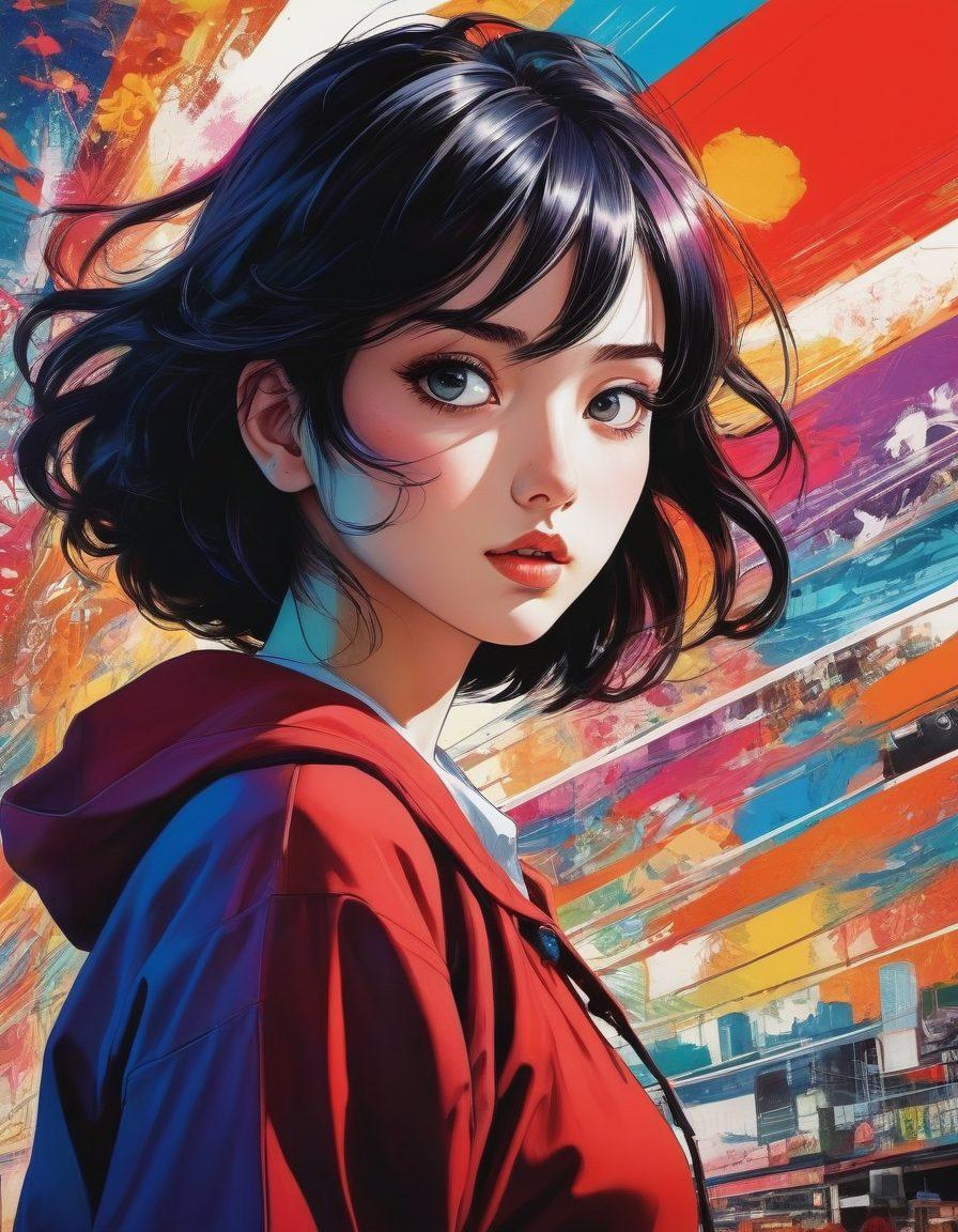 A captivating scene featuring an eclectic mix of vibrant manga characters engaged in a sensual storytelling moment, set against a backdrop of dynamic comic panels. Include intricate details like expressive eyes and fluid motion lines to enhance the sense of animation. Integrate both traditional and digital art styles to highlight the evolution of storytelling. The atmosphere should be colorful and inviting, enticing viewers to explore the narrative. hyper-realistic. vibrant colors. dynamic composition.